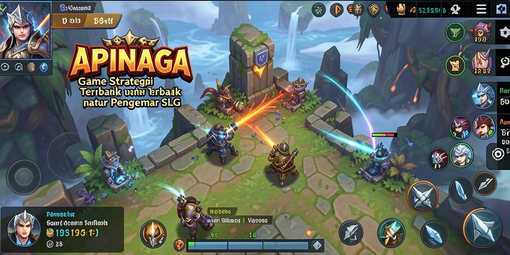 Tangkapan layar utama APINAGA menunjukkan pertarungan epik dalam gameplay SLG.