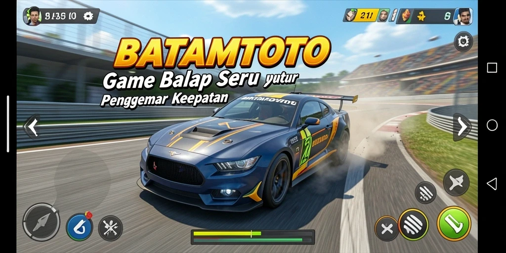 Screenshot gameplay menampilkan balapan seru di trek yang memukau.