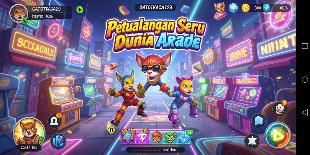 Tampilan gameplay menarik dari GATOTKACA123 dengan warna cerah dan karakter unik.