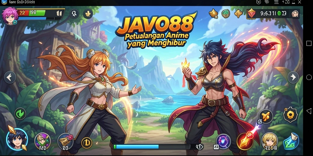 Tangkapan layar menunjukkan aksi seru dalam gameplay JAVO88 dengan karakter anime.