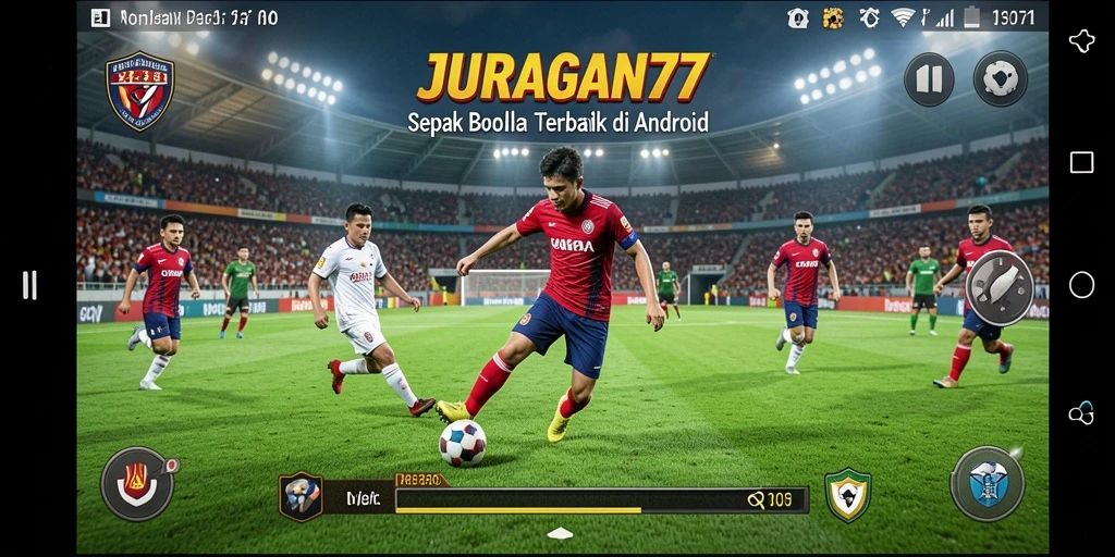 Screenshot utama dari gameplay JURAGAN77 yang menampilkan aksi sepak bola seru.