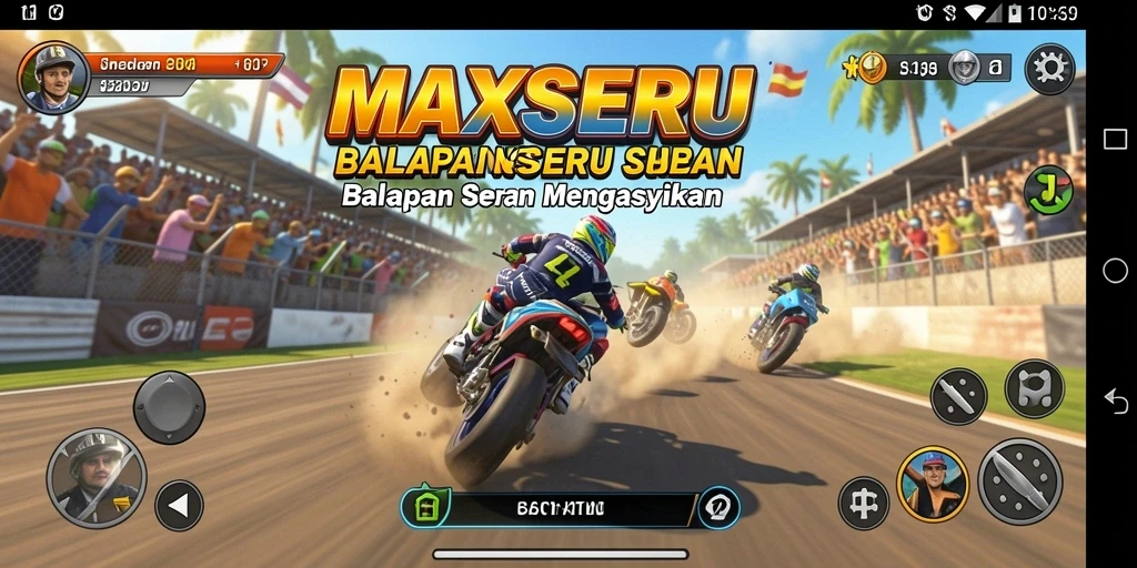 Screenshot game menunjukkan aksi balapan yang mendebarkan di MAXSERU.