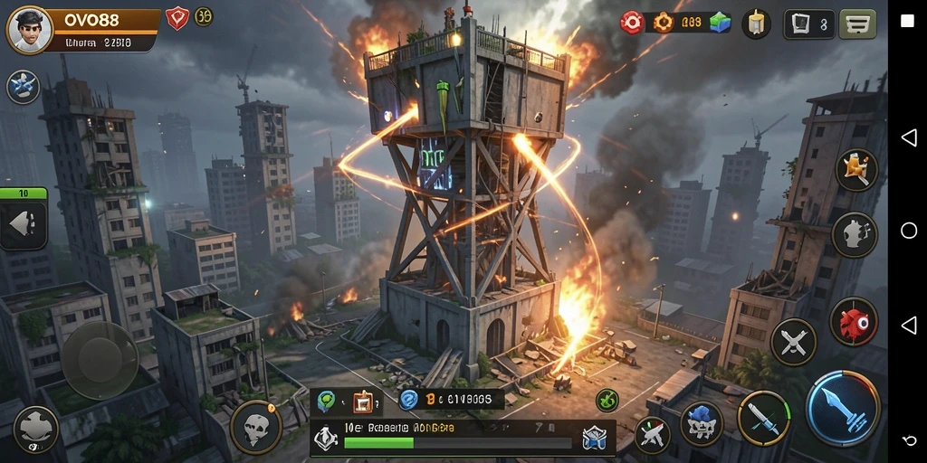 Screenshot utama OVO88 menunjukkan aksi pertahanan menara yang mendebarkan.