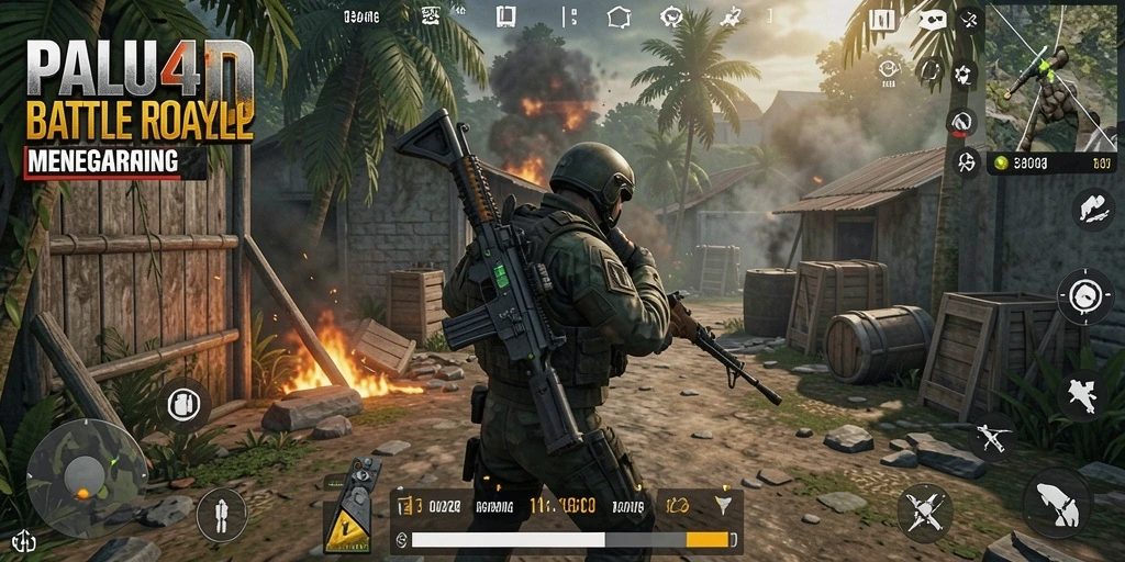 Screenshot gameplay PALU4D menampilkan aksi seru di medan perang Battle Royale.