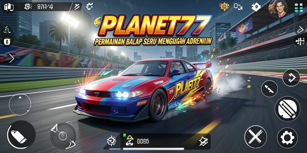 Tampilan gameplay seru di lintasan balap PLANET77.