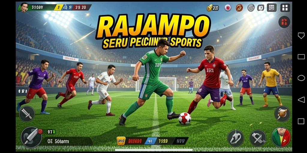 Screenshot utama RAJAMPO menampilkan aksi intens permainan olahraga.