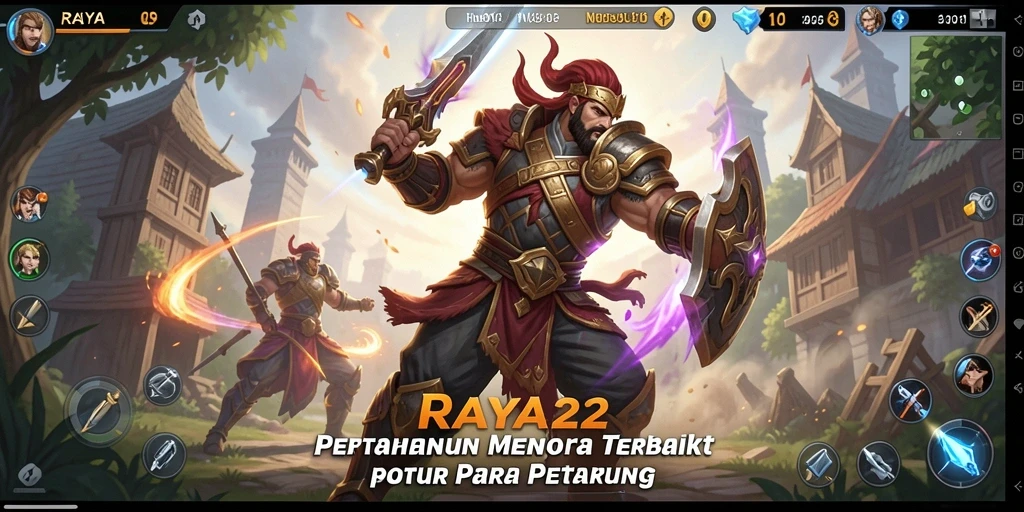 Tampilan gameplay RAYA22 dengan menara yang berfungsi untuk pertahanan.