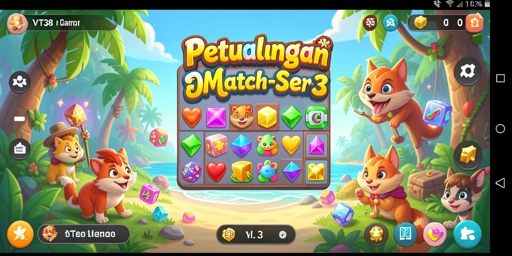 Tangkapan layar gameplay VT38 menampilkan aksi bermain Match-3 yang seru.