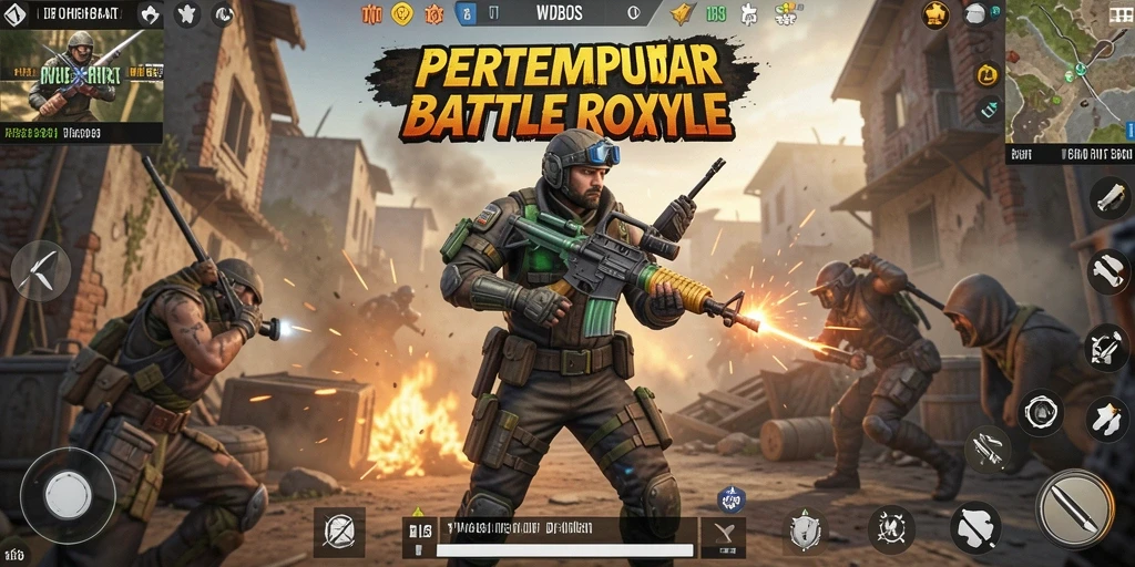 Screenshot gameplay WDBOS yang penuh aksi Battle Royale.