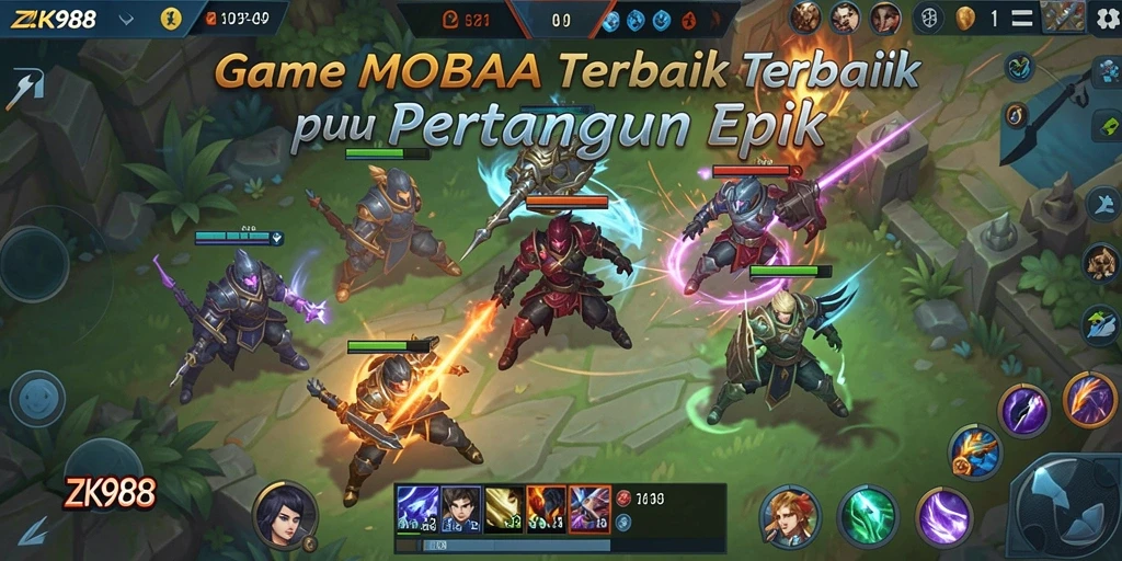 Screenshot gameplay ZK988 menampilkan pertarungan seru antarhero.